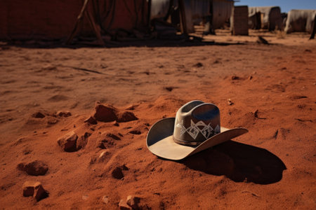 cowboys hat on ground from bulls view, created with generative aiの素材