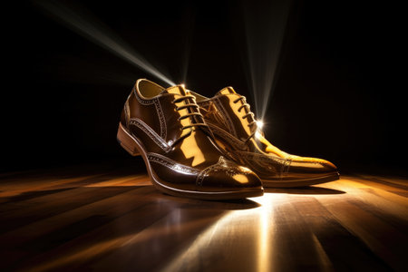 polished shoes with a spotlight, creating a dramatic effect, created with generative aiの素材