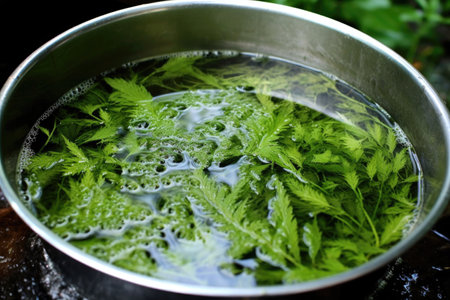 nettle fibers soaking in water for softening, created with generative aiの素材