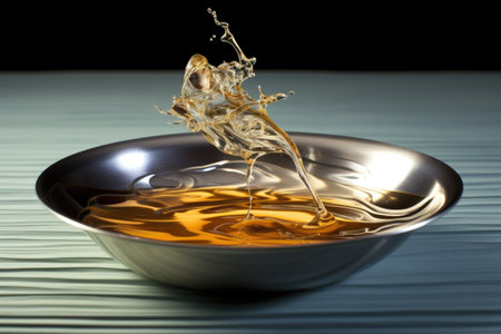 stirring motion creating ripples in clear broth, created with generative aiの素材