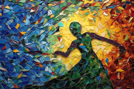 sweeping broken glass from a colorful mosaic, created with generative aiの素材