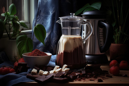 blender with milk and chocolate for a milkshake, created with generative aiの素材