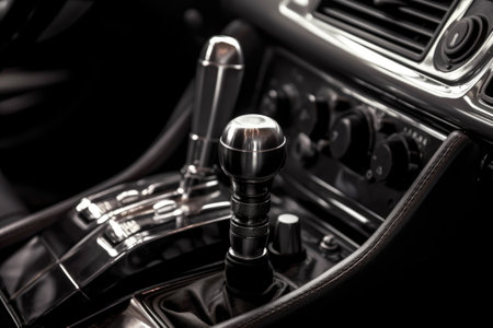 racing car gear shift and center console detail, created with generative aiの素材