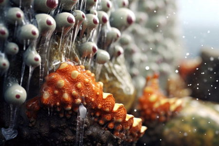 macro shot of barnacles opening and closing, created with generative aiの素材
