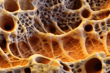 calcium deposits forming in regenerating bone tissue, created with generative aiの素材