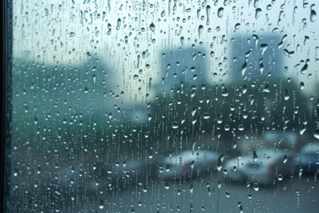 water droplets on window glass during cleaning process, created with generative aiの素材