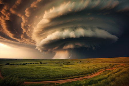 dramatic view of a rotating supercell storm, created with generative aiの素材