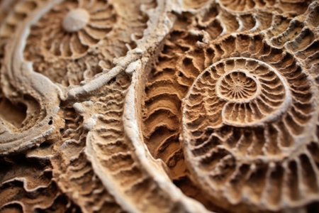 artistic macro shot of ammonite fossil details, created with generative aiの素材