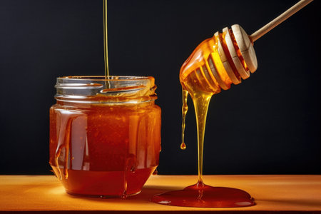 honey dripping from extractor into jar, created with generative aiの素材