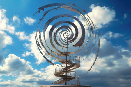 spiral motion of a kinetic sculpture against sky, created with generative aiの素材