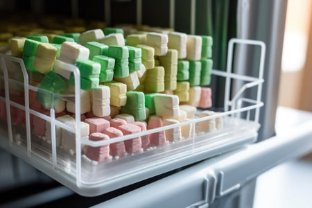 close-up of dishwasher tablet in dispenser, created with generative aiの素材