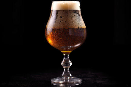 beer snifter glass with condensation on dark background, created with generative aiの素材
