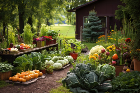 garden filled with organic vegetables, created with generative aiの素材