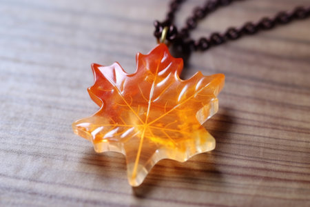 resin pendant necklace featuring preserved maple leaf, created with generative aiの素材