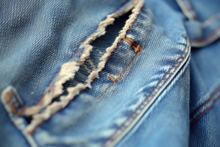 jeans with frayed hole before repair process, created with generative aiの素材