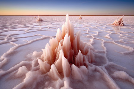 salt crystal formations on the surface of dried plains, created with generative aiの素材