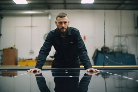 quality control inspection of finished solar panels, created with generative aiの素材