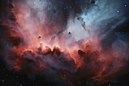 wide-angle view of an expansive nebula with protostars, created with generative aiの素材