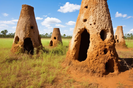 termite mounds ventilation holes in various shapes, created with generative aiの素材