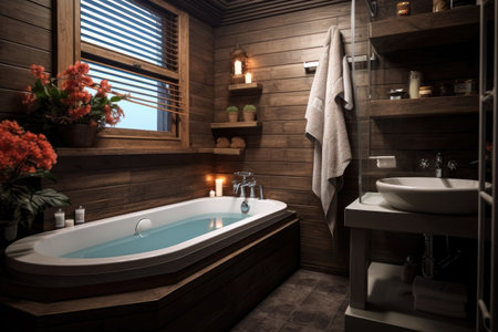 clever bathroom design in a small space, created with generative aiの素材