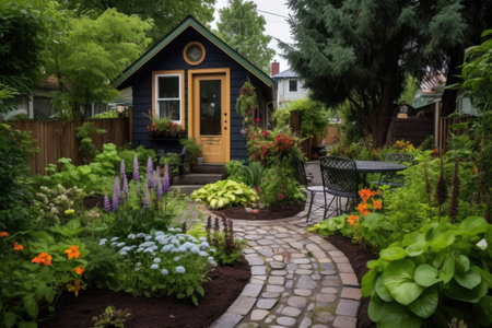 small garden area around a tiny home, created with generative aiの素材