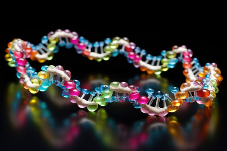 dna strand made from colorful glass beads under soft light, created with generative aiの素材