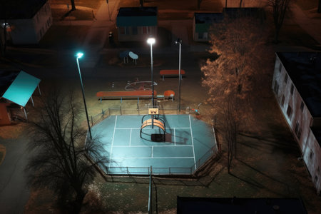 overhead shot of an empty playground, only lit by the moon, created with generative aiの素材