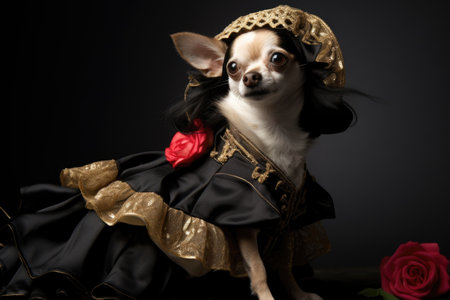a chihuahua in an elegant, designer doggy dress, created with generative aiの素材