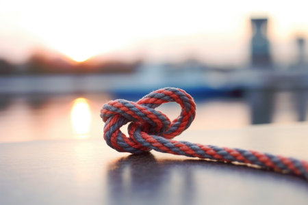 close-up of a bowline knot with blurred nautical background, created with generative aiの素材