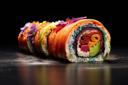 sushi roll with colorful ingredients inside, created with generative aiの素材