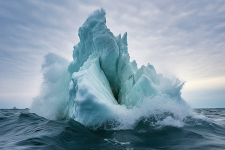 iceberg calving creating a splash in the ocean, created with generative aiの素材
