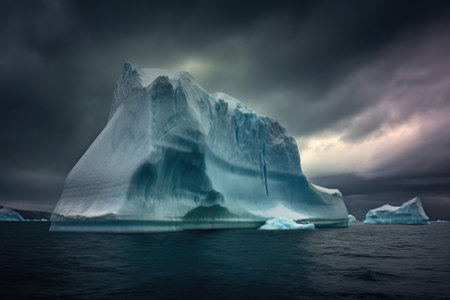 iceberg calving under dramatic stormy sky, created with generative aiの素材