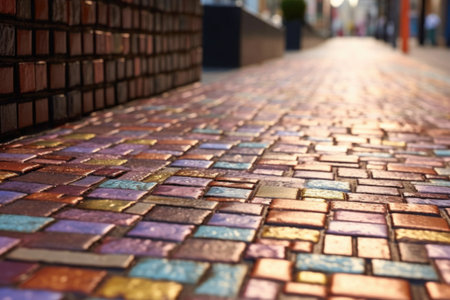 close-up of freshly laid tiles on city street, created with generative aiの素材