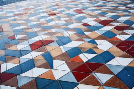 top view of geometric tile pattern on city street, created with generative aiの素材
