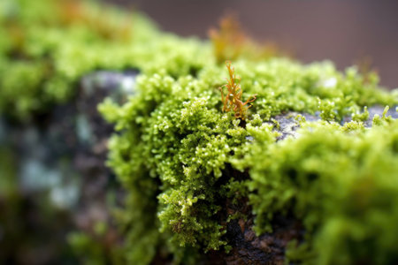 macro shot of vibrant green lichen on granite rock, created with generative aiの素材