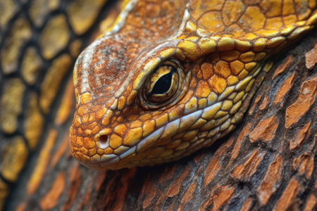 close-up of a lizards half-shed skin on a rock, created with generative aiの素材