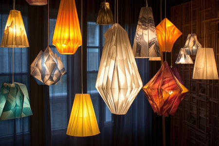 various origami lampshade designs displayed together, created with generative aiの素材