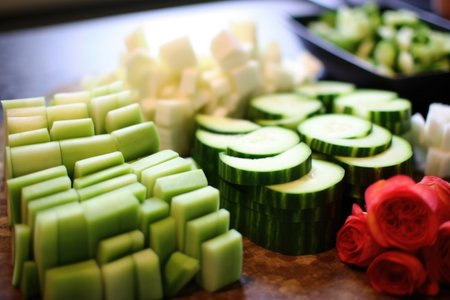 freshly sliced avocado and cucumber for sushi, created with generative aiの素材