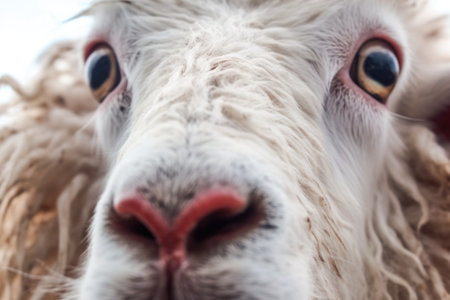 extreme close-up of mountain goats face during climb, created with generative aiの素材