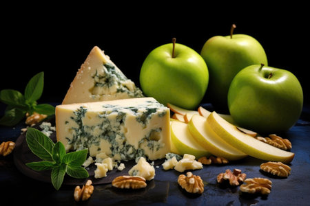 blue cheese crumbles and pear slices, created with generative aiの素材