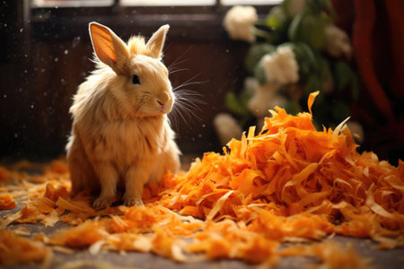 carrot shavings near rabbit after eating, created with generative aiの素材