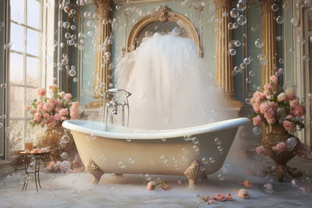 bubbles overflowing from a luxurious bath, created with generative aiの素材