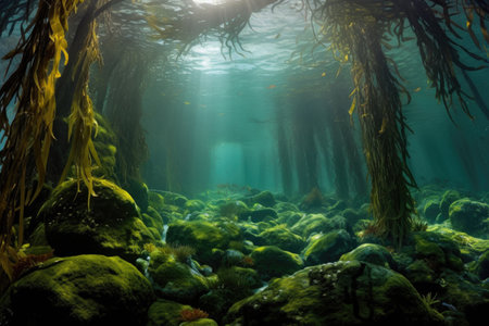kelp forest with rocky ocean floor visible, created with generative aiの素材