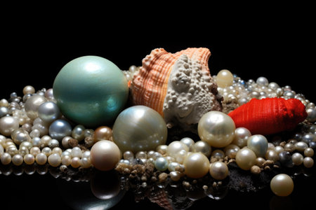 various pearl sizes and colors on seabed, created with generative aiの素材