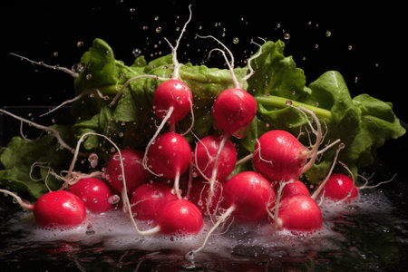 rinsing off a bunch of radishes, created with generative aiの素材