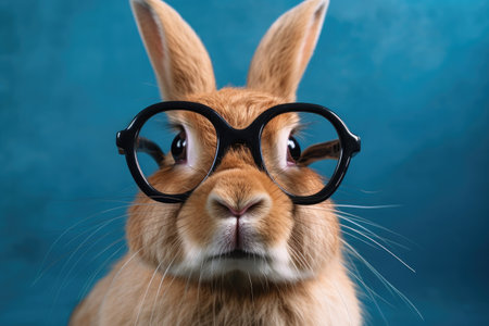 a rabbit with oversized glasses propped on its ears, created with generative aiの素材