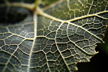 macro of a leafs intricate structure against the sun, created with generative aiの素材