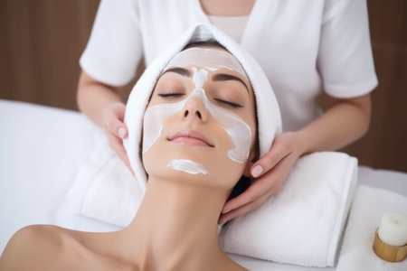 wellness, beauty and wellness of a model with a face spa treatment using cosmetics in studio, created with generative aiの素材