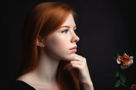 portrait of a beautiful young woman holding her profile, created with generative aiの素材