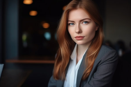 portrait of a confident young businesswoman in an office, created with generative aiの素材
